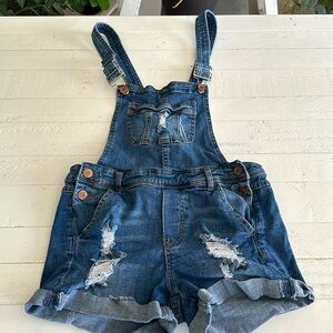 Streetwear Society size small denim ladies overalls shortall distressed